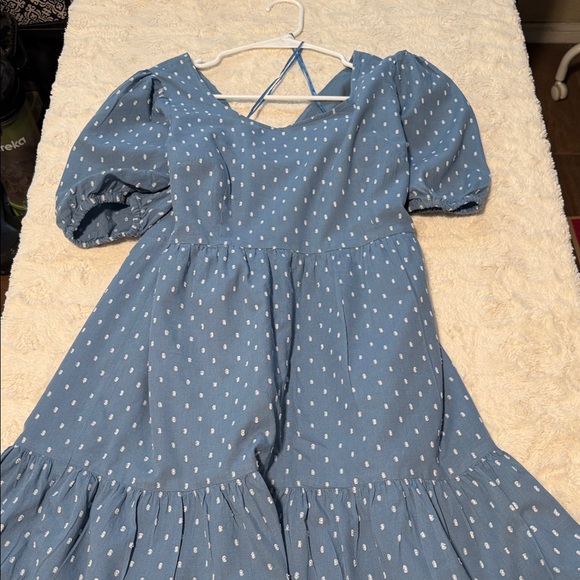LOFT Light Blue Patterned Mini Dress - Picture 8 of 8